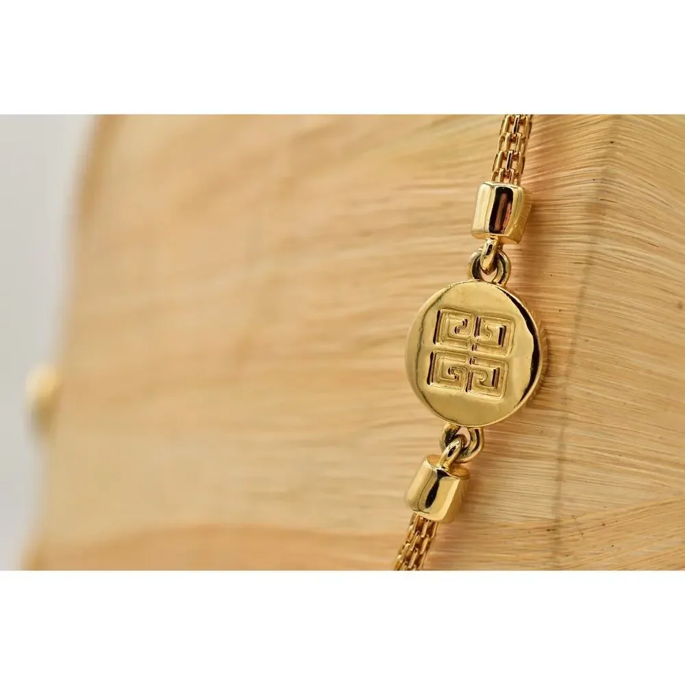Givenchy Vintage Logo Station Snake Chain Necklace Gold Tone Chunky Signed BinBL